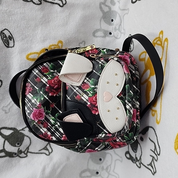 Altered Betsey Johnson Floral Dog Small Backpack Turned Crossbody Purse… - Picture 9 of 11